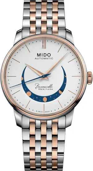 MIDO Baroncelli Smiling Moon Gent - Swiss Automatic Watch for Men - White Dial - Case 39mm - M0274072201001