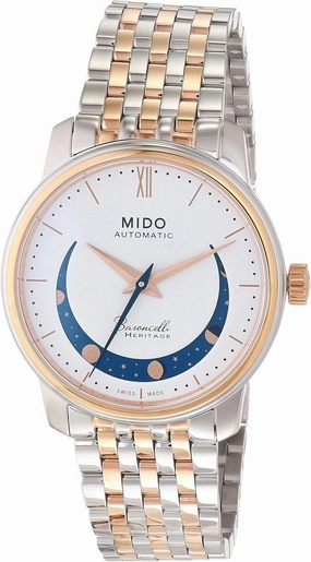 MIDO Baroncelli Smiling Moon Lady - Swiss Automatic Watch for Women - White Dial - Case 33mm - M0272072201001