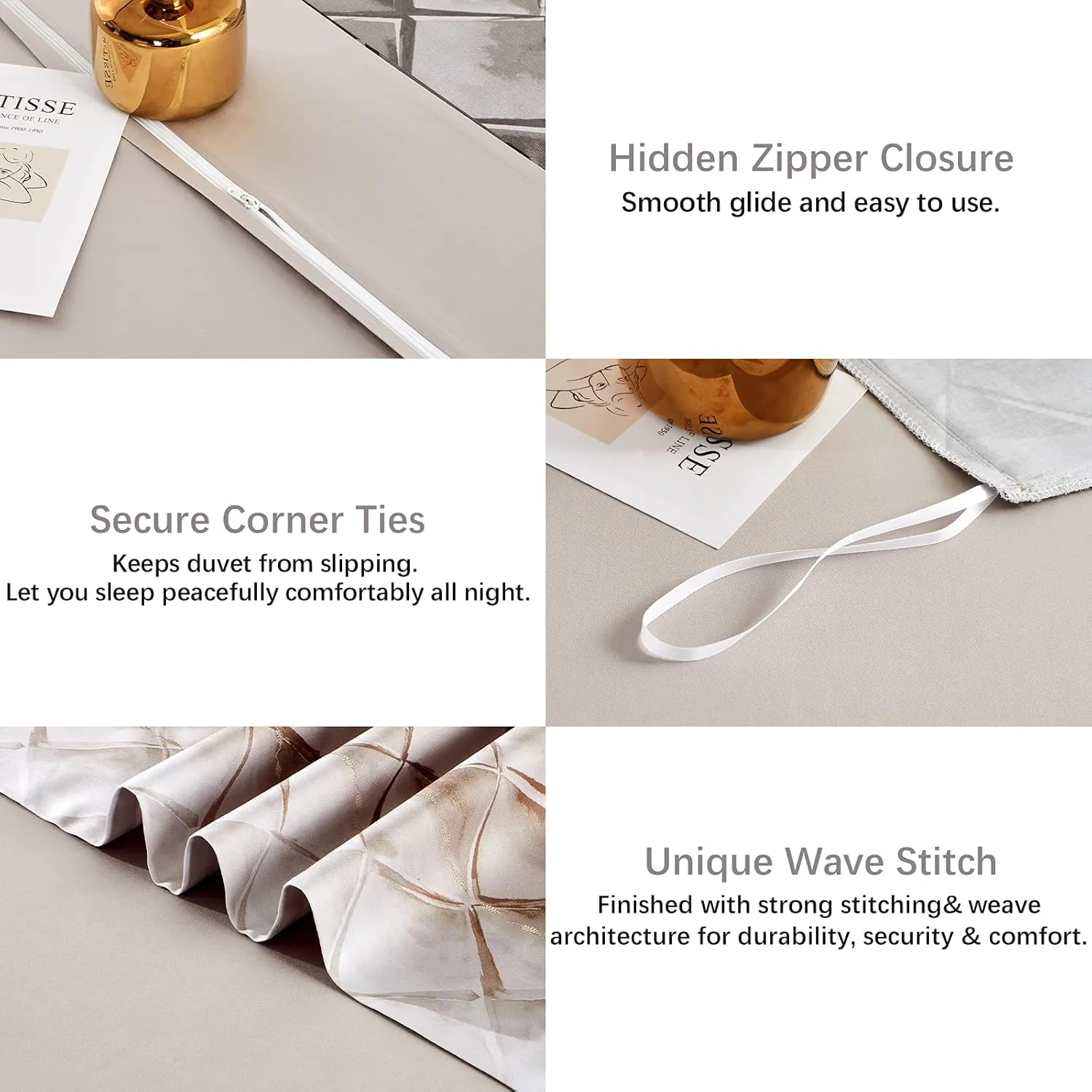 MILDLY 100% Egyptian Cotton Duvet Cover King, Gray Beige Geometric Pattern Comforter Cover Set 500TC Modern Abstract Reversible Ultra Soft & Breathable Unique Design Neutral Bedding Set (No Comforter)