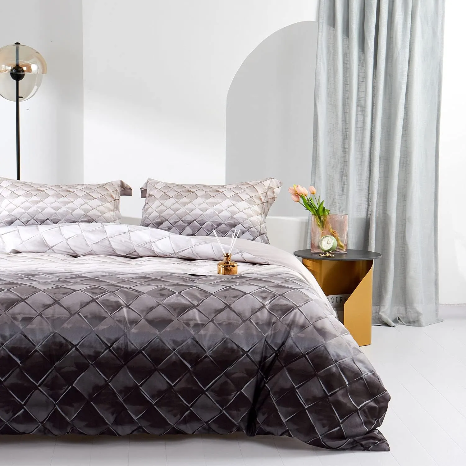 MILDLY 100% Egyptian Cotton Duvet Cover King, Gray Beige Geometric Pattern Comforter Cover Set 500TC Modern Abstract Reversible Ultra Soft & Breathable Unique Design Neutral Bedding Set (No Comforter)