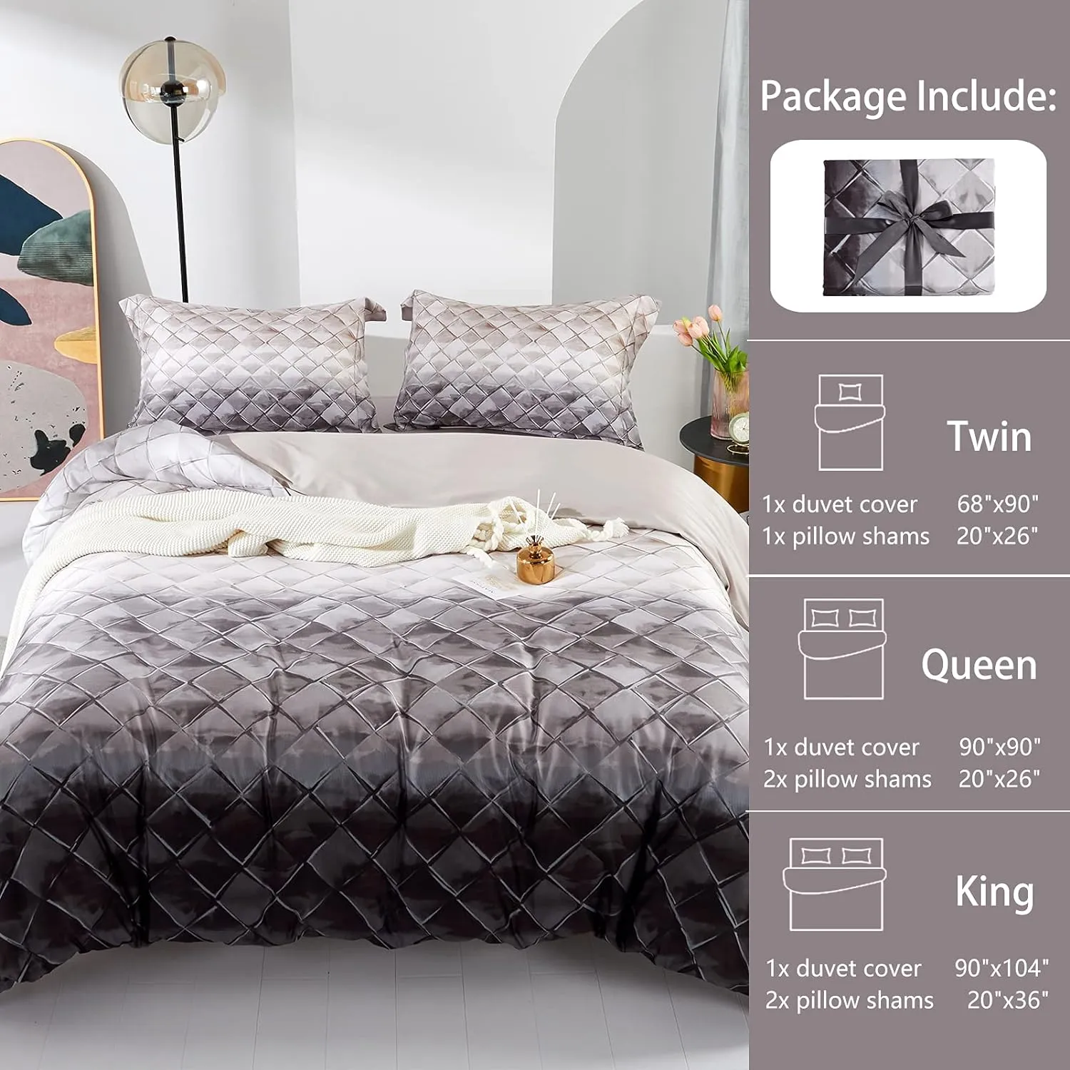 MILDLY 100% Egyptian Cotton Duvet Cover King, Gray Beige Geometric Pattern Comforter Cover Set 500TC Modern Abstract Reversible Ultra Soft & Breathable Unique Design Neutral Bedding Set (No Comforter)