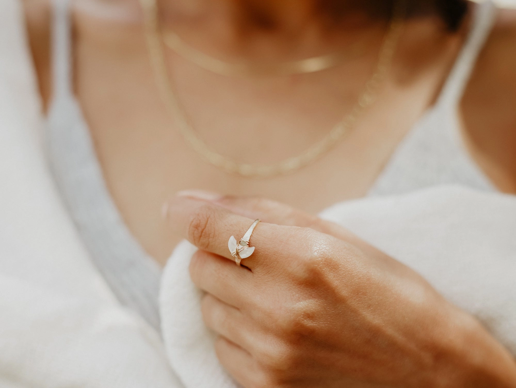 Mini Moonbeam Ring - Rose Quartz