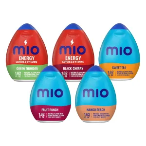 Mio Water Enhancement Variety Pack Includes Green Thunder, Black Cherry, Fruit Punch, Sweet Tea and Mango Peach 1.62 Fl Oz each (Pack of 5)