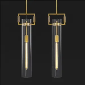 Modern Gold Pendant Light Set of 2, 21.6'' Glass Pendant Light Fixtures, Adjustable Height Brass Long Pendant Light, Large Pendant Lights Kitchen Island, for Dinning Room Farmhouse Bathroom
