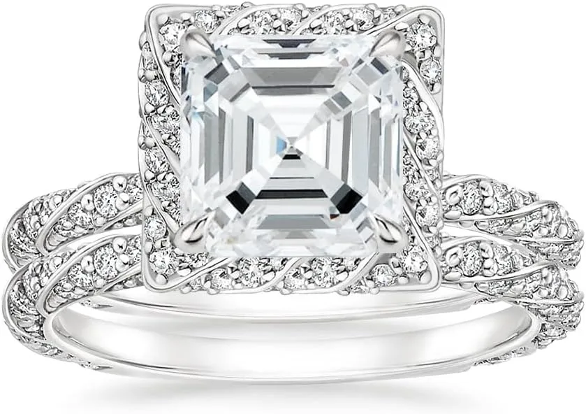 Moissanite Diamond Wedding Ring, Main Stone 3 CT, Round/Oval/Cushion/Princess/Asscher/Radiant Shape, Sterling Silver Bridal Rings for Her