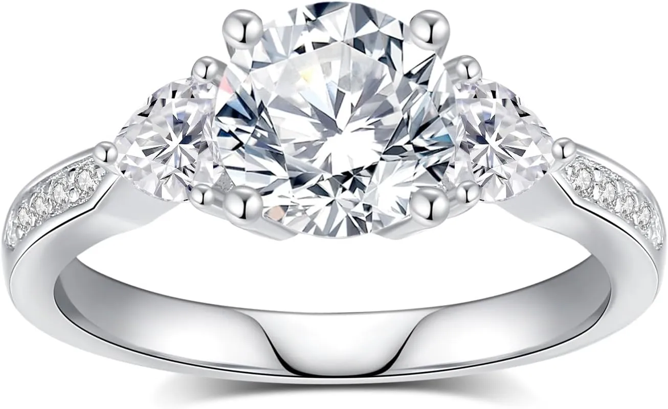 Moissanite Engagement Rings for Women,D Color VVS1 Moissanite 3-Stone Ring 18K White Gold Plated 925 Sterling Silver Wedding Ring