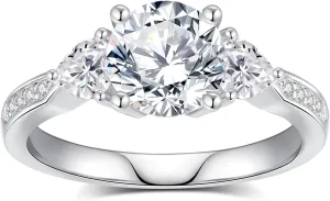 Moissanite Engagement Rings for Women,D Color VVS1 Moissanite 3-Stone Ring 18K White Gold Plated 925 Sterling Silver Wedding Ring