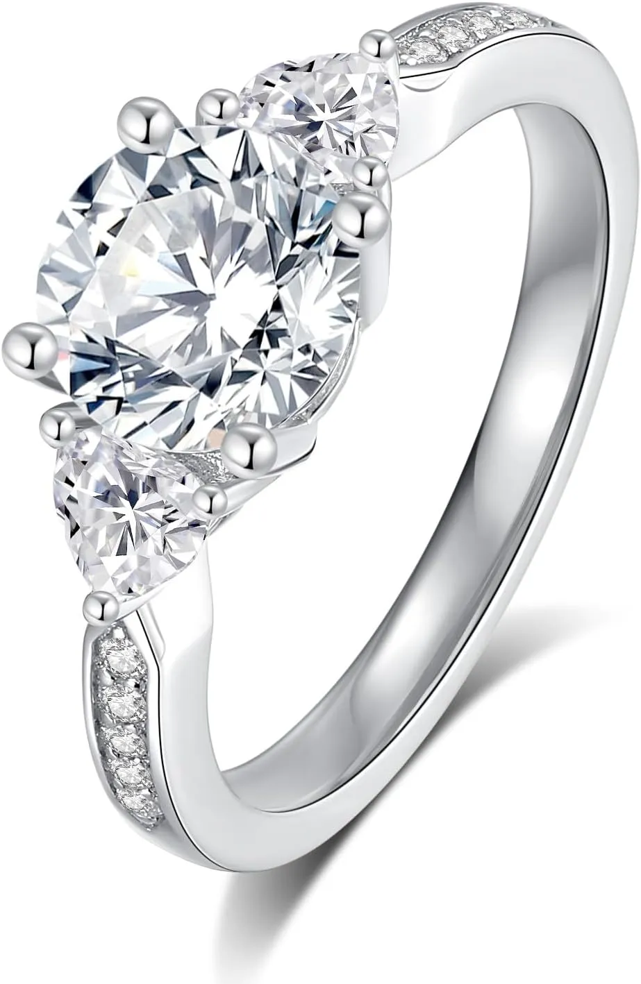 Moissanite Engagement Rings for Women,D Color VVS1 Moissanite 3-Stone Ring 18K White Gold Plated 925 Sterling Silver Wedding Ring