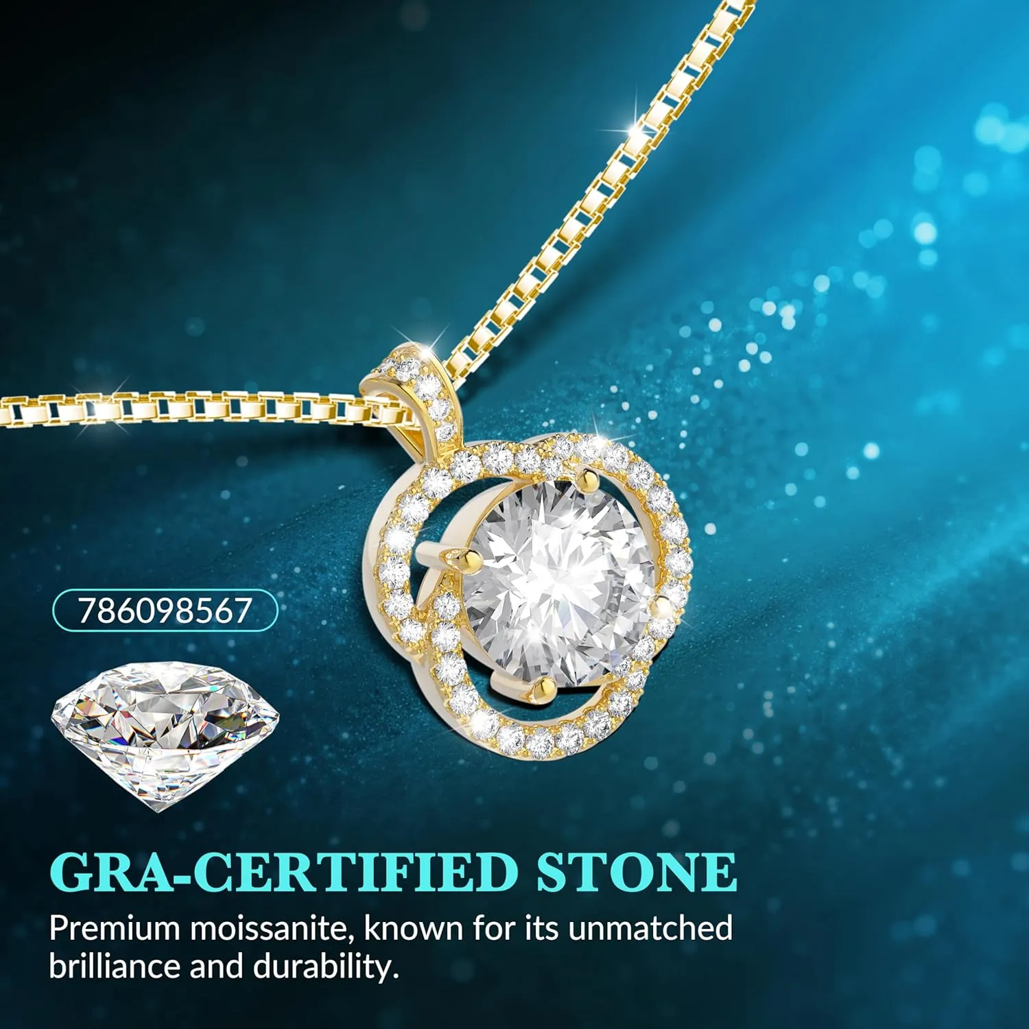 Moissanite Necklace for Women, 1ct 2ct 3ct, GRA Certified Rose Gold, Gold & Sterling Silver Swirling Moissanite Pendant Jewelry Gift for Her – Wife, Anniversary, Wedding, Valentine's Day, Birthday