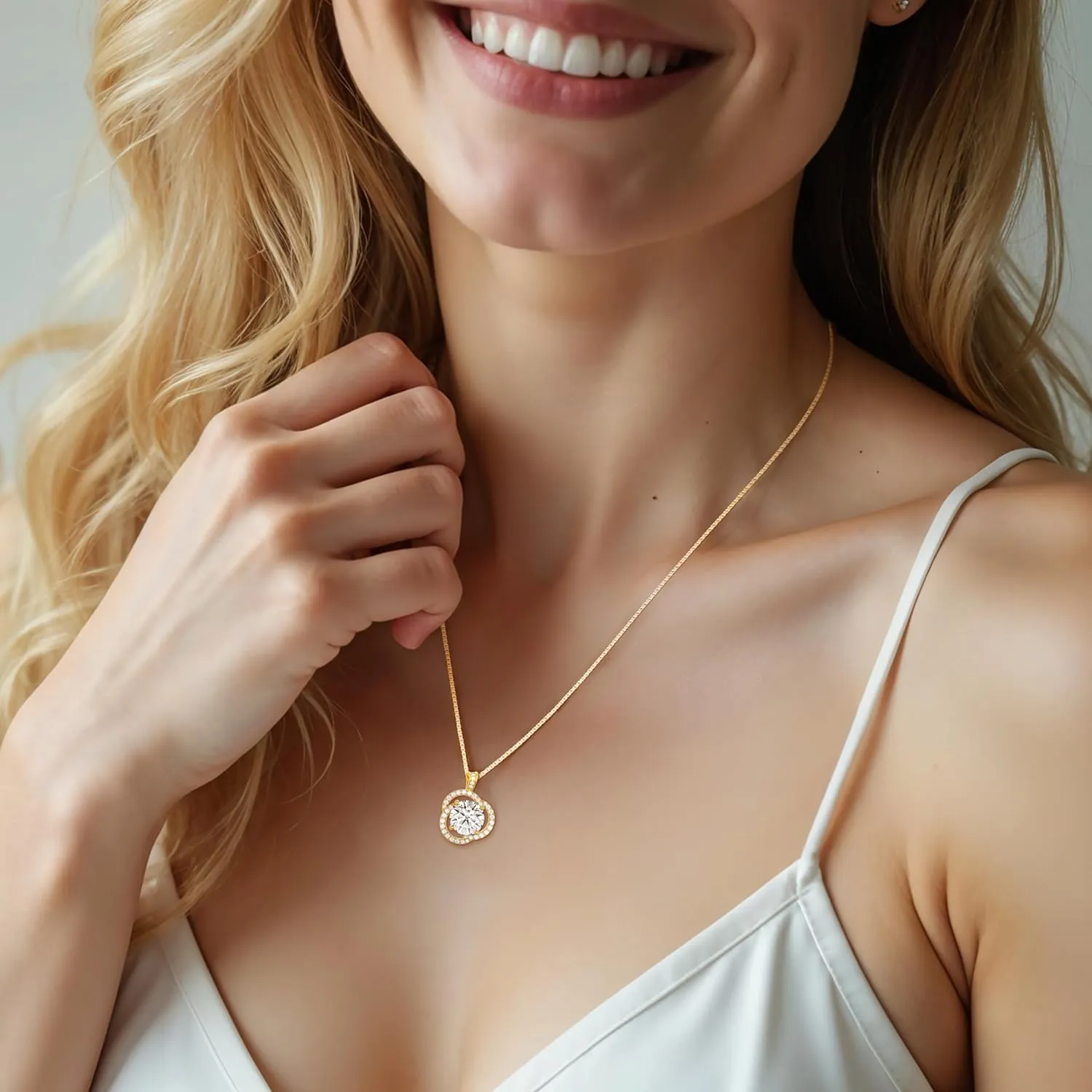 Moissanite Necklace for Women, 1ct 2ct 3ct, GRA Certified Rose Gold, Gold & Sterling Silver Swirling Moissanite Pendant Jewelry Gift for Her – Wife, Anniversary, Wedding, Valentine's Day, Birthday