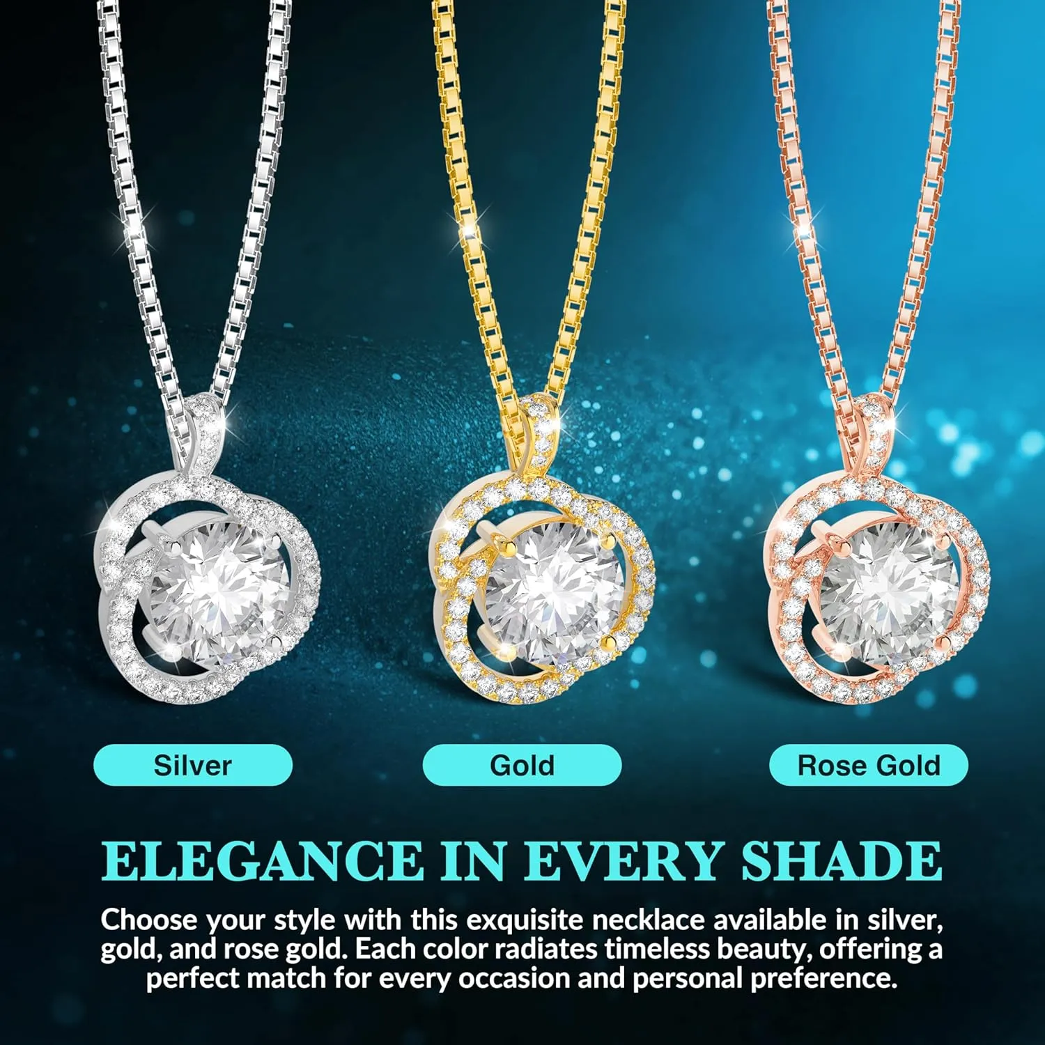 Moissanite Necklace for Women, 1ct 2ct 3ct, GRA Certified Rose Gold, Gold & Sterling Silver Swirling Moissanite Pendant Jewelry Gift for Her – Wife, Anniversary, Wedding, Valentine's Day, Birthday