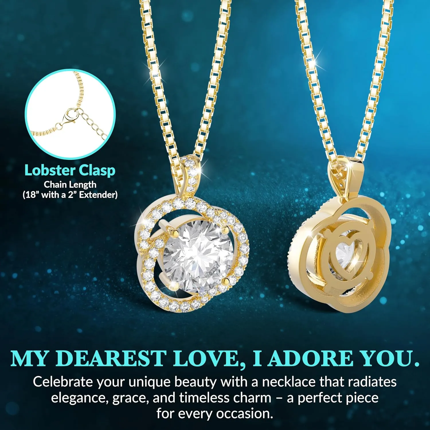 Moissanite Necklace for Women, 1ct 2ct 3ct, GRA Certified Rose Gold, Gold & Sterling Silver Swirling Moissanite Pendant Jewelry Gift for Her – Wife, Anniversary, Wedding, Valentine's Day, Birthday