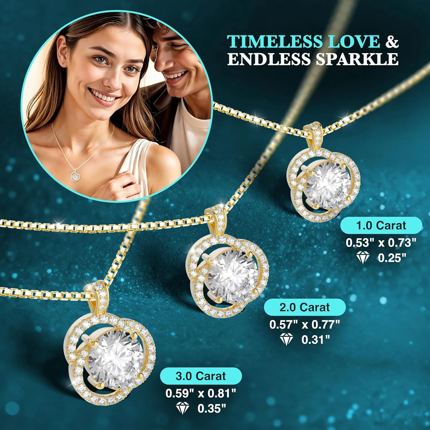 Moissanite Necklace for Women, 1ct 2ct 3ct, GRA Certified Rose Gold, Gold & Sterling Silver Swirling Moissanite Pendant Jewelry Gift for Her – Wife, Anniversary, Wedding, Valentine's Day, Birthday