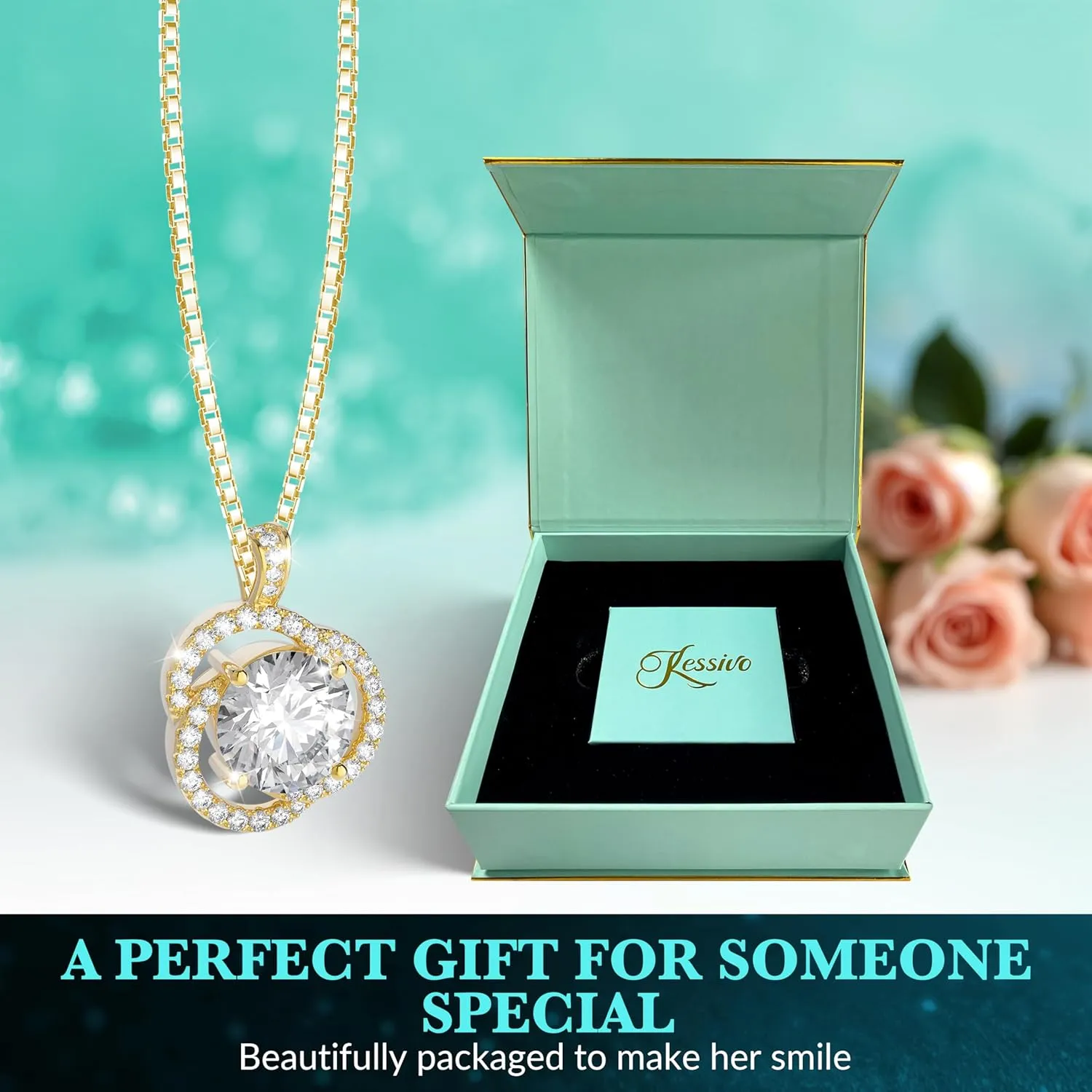 Moissanite Necklace for Women, 1ct 2ct 3ct, GRA Certified Rose Gold, Gold & Sterling Silver Swirling Moissanite Pendant Jewelry Gift for Her – Wife, Anniversary, Wedding, Valentine's Day, Birthday