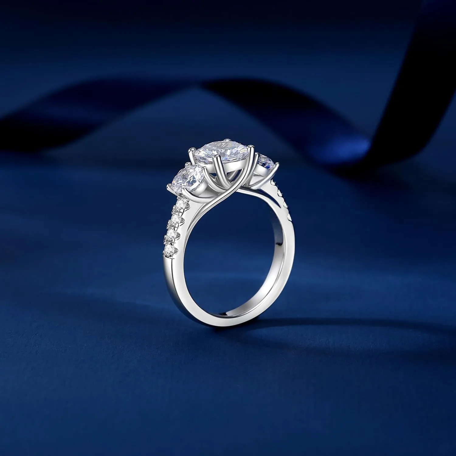 Moissanite Rings for Women Round Cut D Color VVS1 Lab Created Diamond Promise Ring S925 Sterling Silver with 18K White Gold Plated Women's Engagement Rings