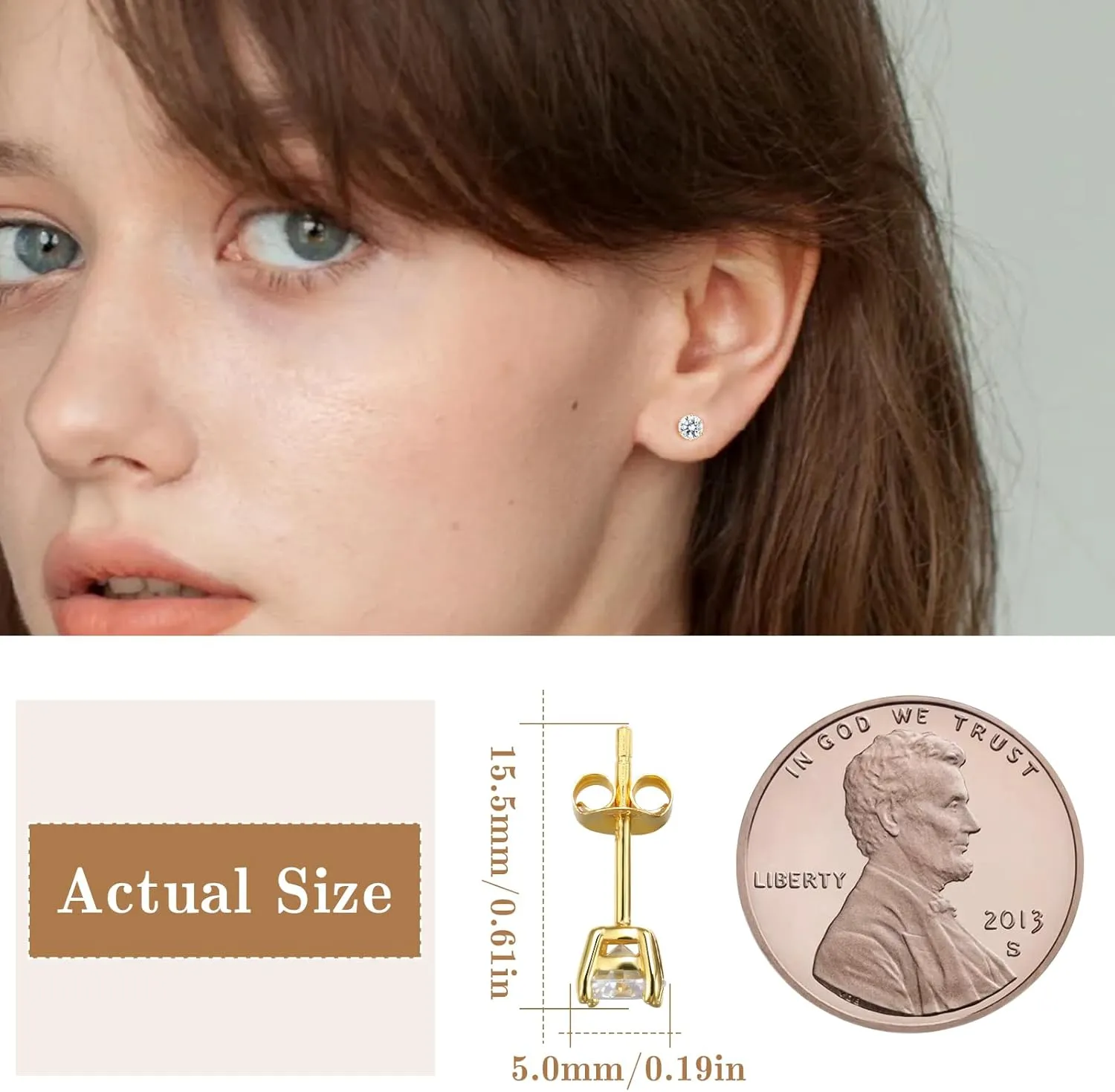 Moissanite Stud Earrings for Women, Lab Created Diamond Solitaire Earrings Gold Vermeil 925 Sterling Silver Jewelry Gift Women Men