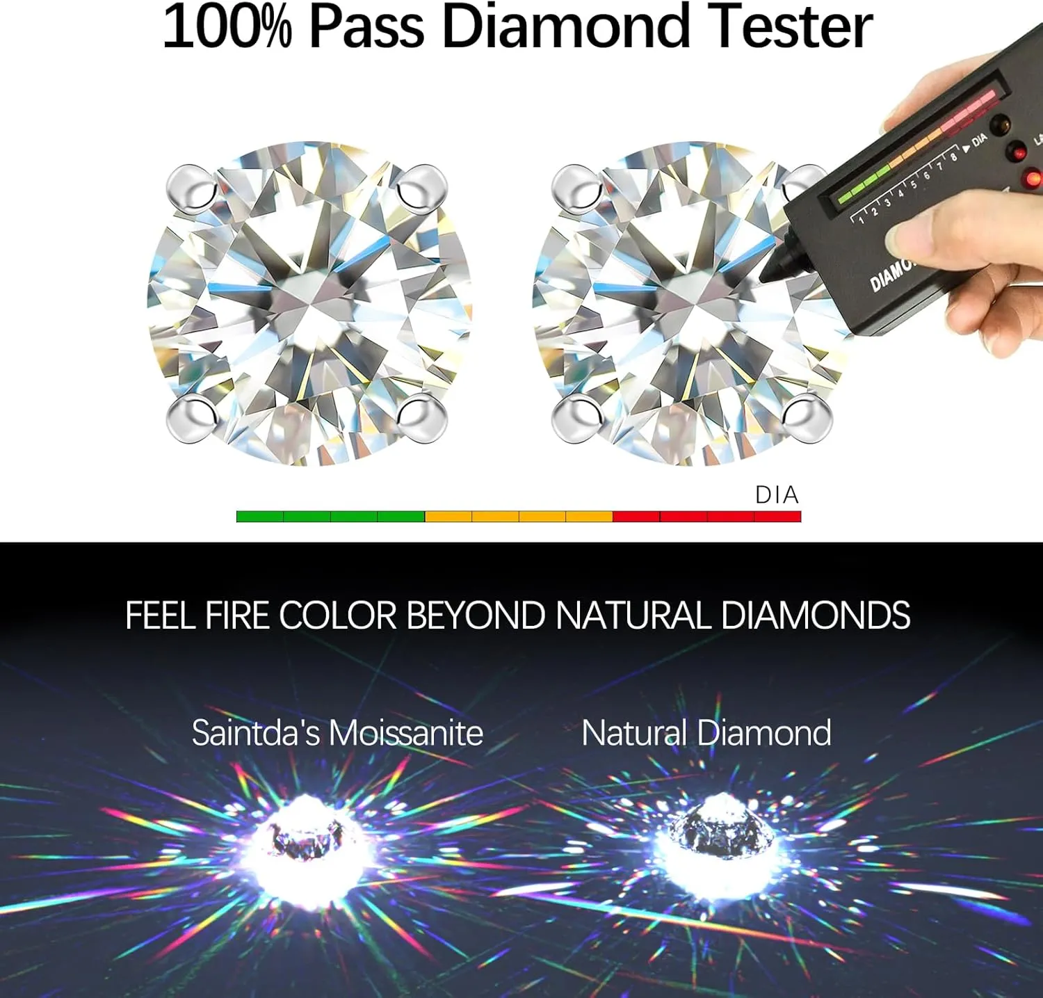 Moissanite Stud Earrings for Women, Lab Created Diamond Solitaire Earrings Gold Vermeil 925 Sterling Silver Jewelry Gift Women Men