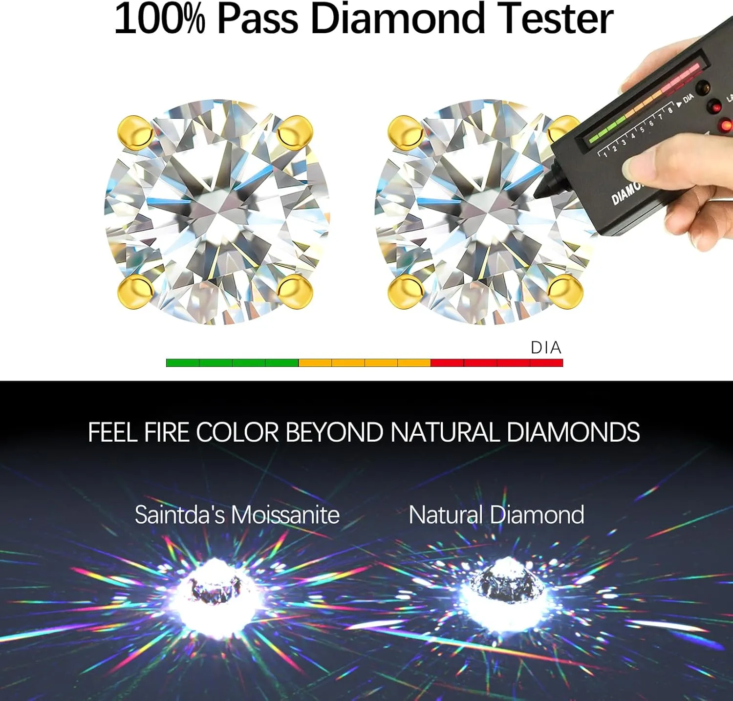 Moissanite Stud Earrings for Women, Lab Created Diamond Solitaire Earrings Gold Vermeil 925 Sterling Silver Jewelry Gift Women Men