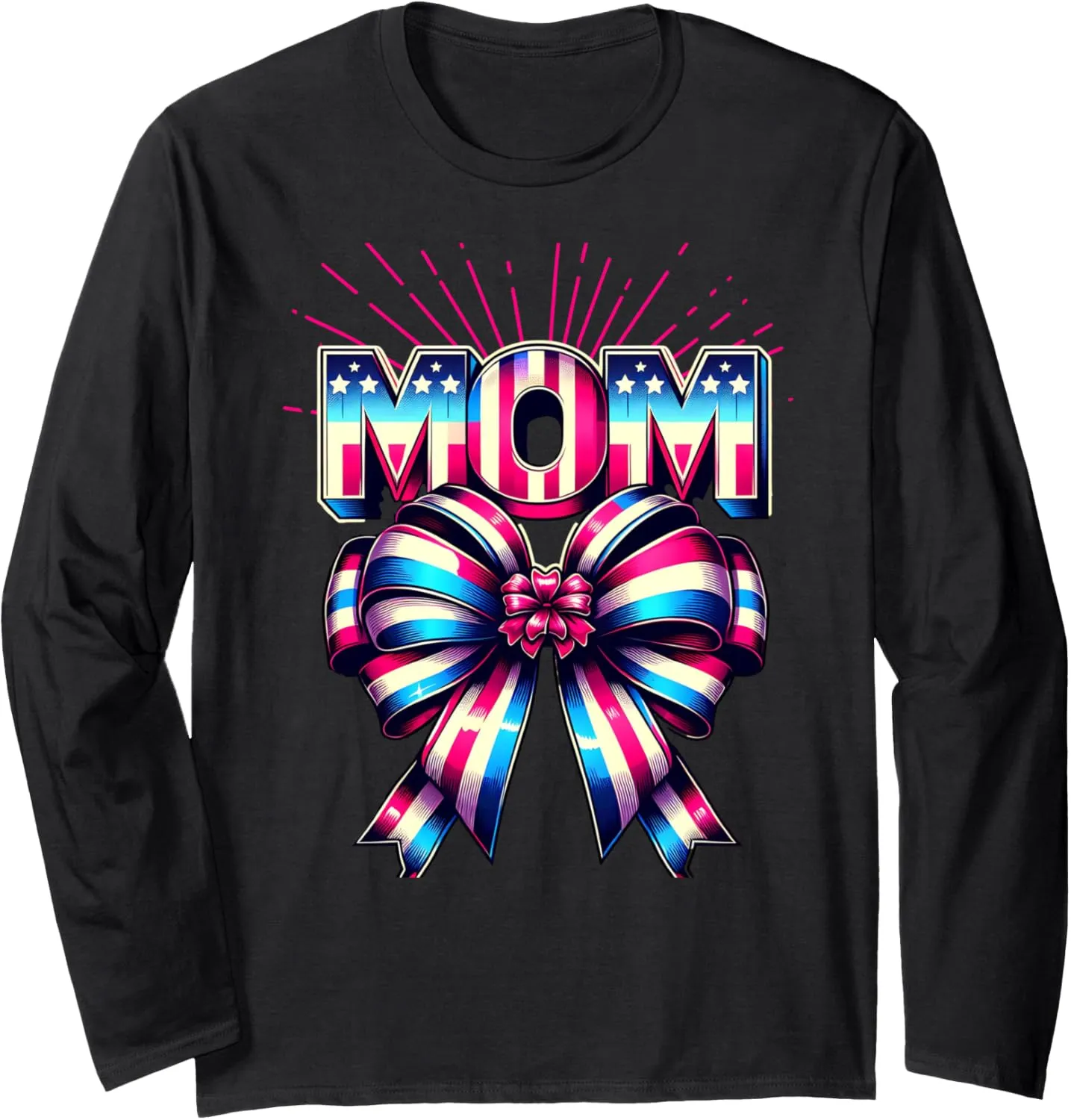 Mom 80s Patriotic Bow Red Ray America Style 4th of July Long Sleeve T-Shirt