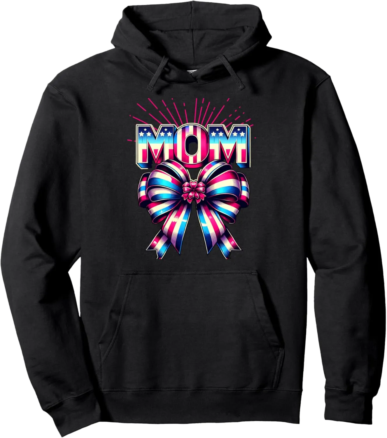 Mom 80s Patriotic Bow Red Ray America Style 4th of July Pullover Hoodie
