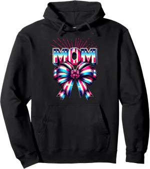 Mom 80s Patriotic Bow Red Ray America Style 4th of July Pullover Hoodie
