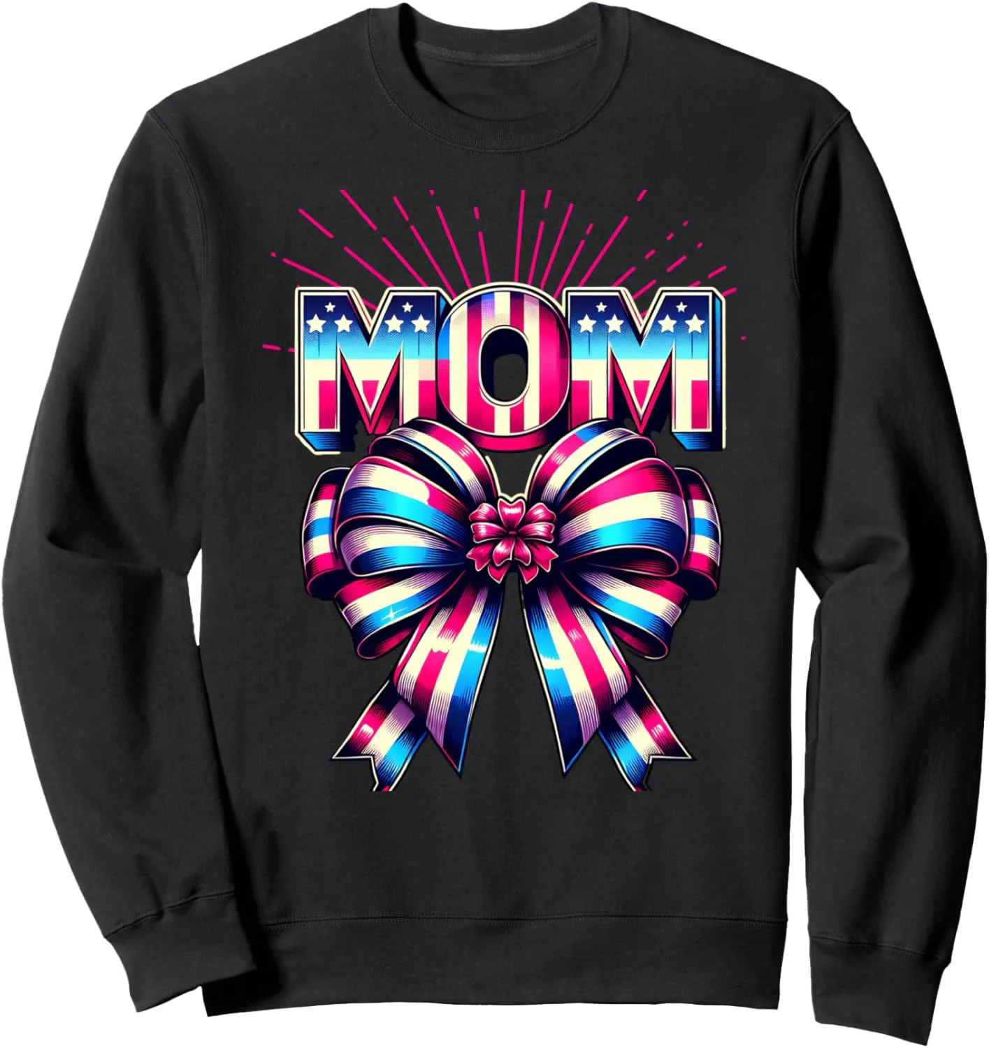 Mom 80s Patriotic Bow Red Ray America Style 4th of July Sweatshirt