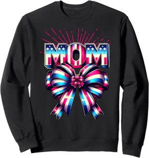 Mom 80s Patriotic Bow Red Ray America Style 4th of July Sweatshirt