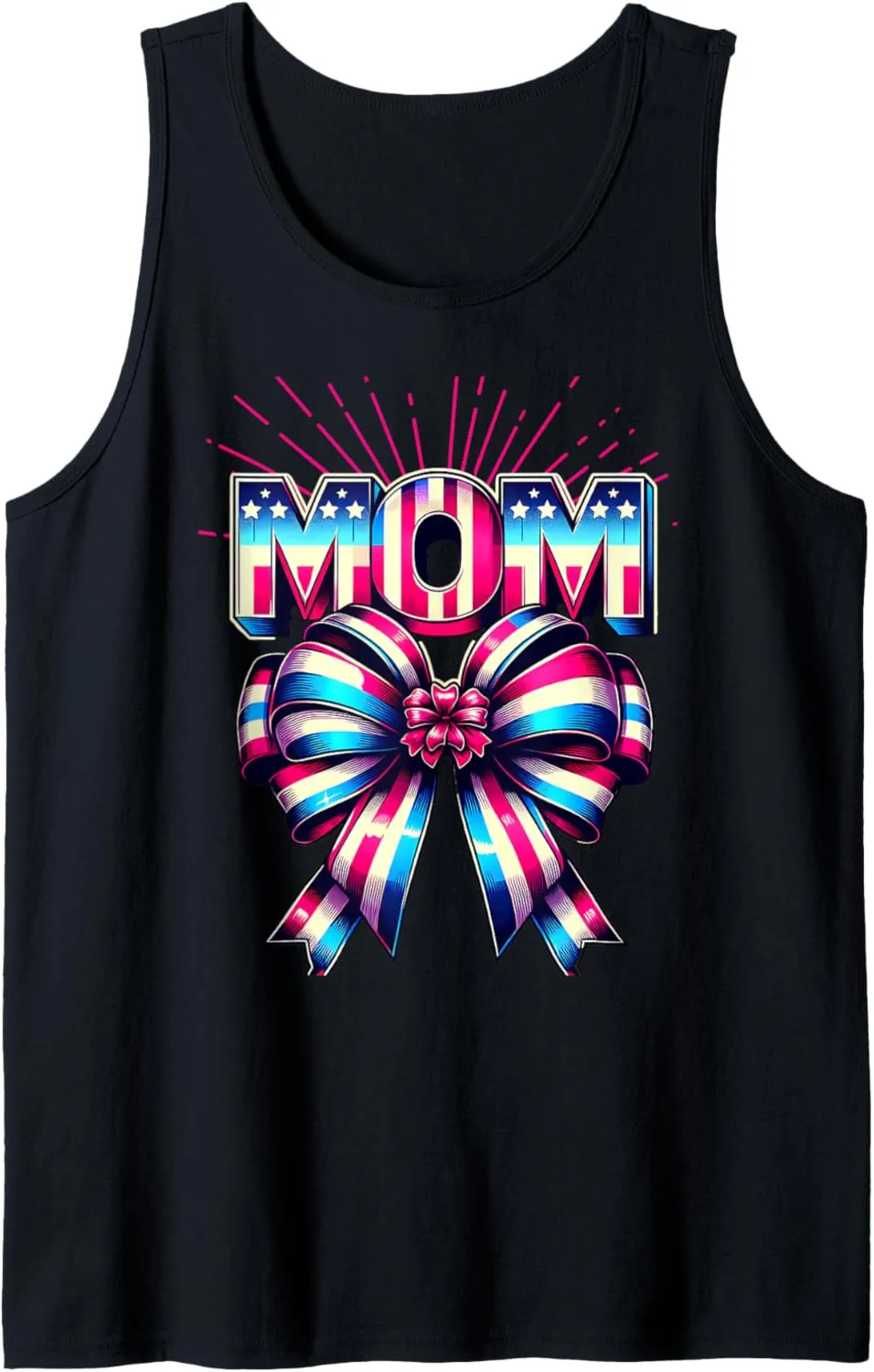 Mom 80s Patriotic Bow Red Ray America Style 4th of July Tank Top