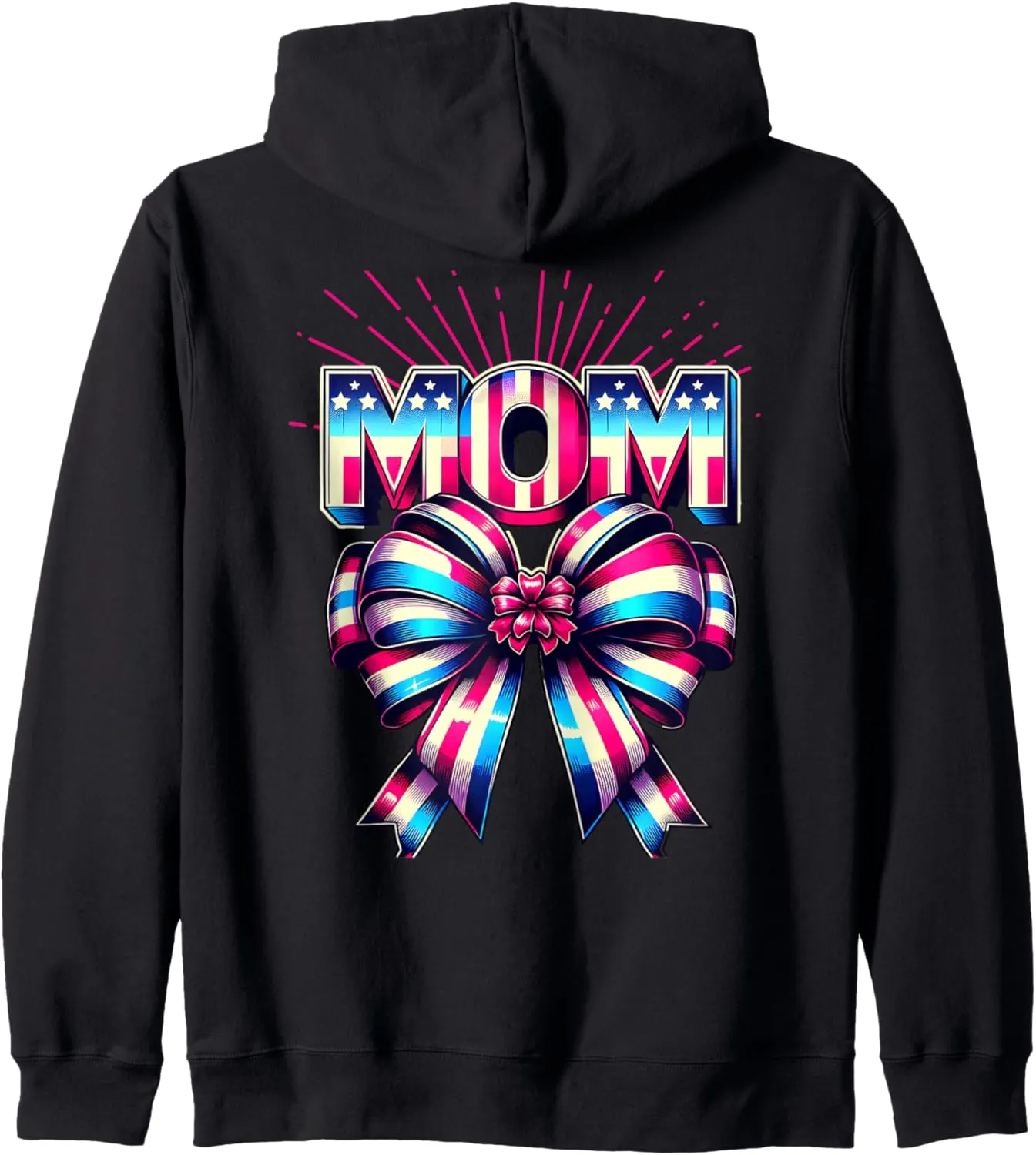 Mom 80s Patriotic Bow Red Ray America Style 4th of July Zip Hoodie