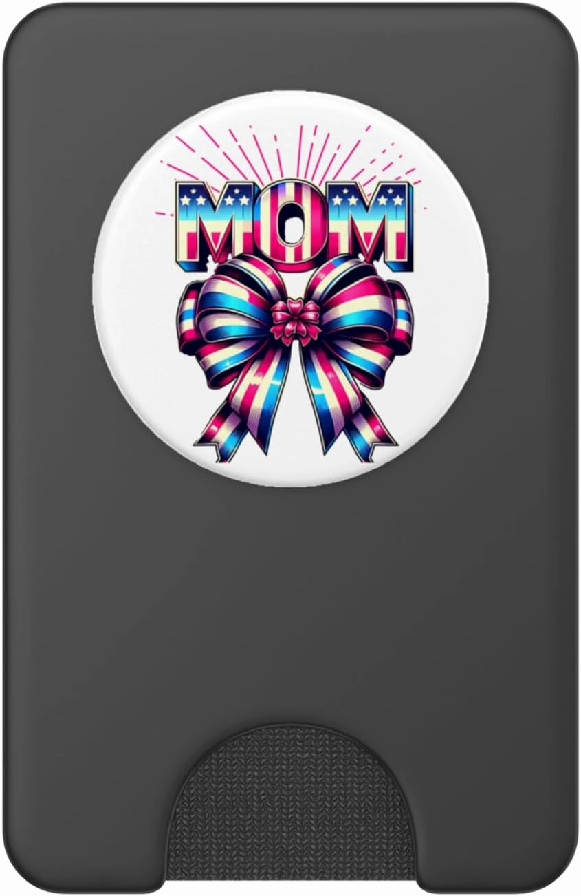 Mom 80s Patriotic Bow Red Ray America Style 4th of July PopSockets PopWallet for MagSafe