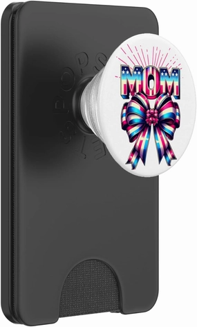 Mom 80s Patriotic Bow Red Ray America Style 4th of July PopSockets PopWallet for MagSafe