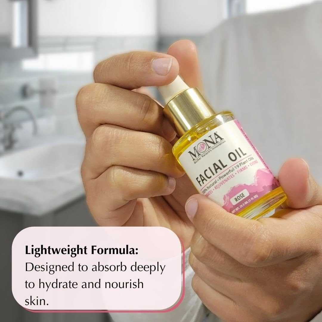 MONA Brands Natural Face Oil with Rosehip, Vitamin E, and Argan Oil | Pure Botanical Skincare | Anti-Aging Oil | All Skin Types | Rose Scented | 1.0 fl oz, Pack of 1