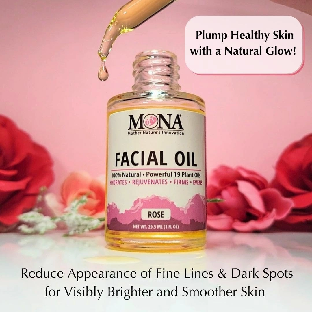 MONA Brands Natural Face Oil with Rosehip, Vitamin E, and Argan Oil | Pure Botanical Skincare | Anti-Aging Oil | All Skin Types | Rose Scented | 1.0 fl oz, Pack of 1