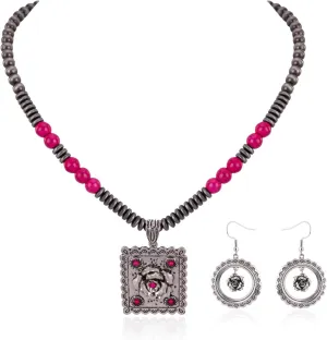 Montana West Wrangler 3 Pieces Jewelry Set for Women Western Cowgirl Necklace Earring Set.
