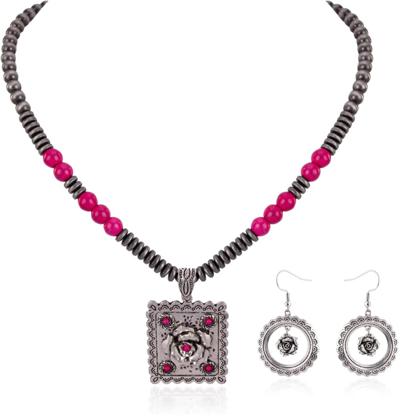 Montana West Wrangler 3 Pieces Jewelry Set for Women Western Cowgirl Necklace Earring Set.