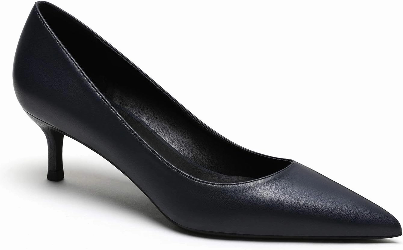 MOOMMO Kitten Heel Pumps Pointed Toe Satin Slip On 2 Inch Mid Heel Dress Shoes Classic Work Pumps for Office Ladies Wedding Bridal Party 4-13 M US