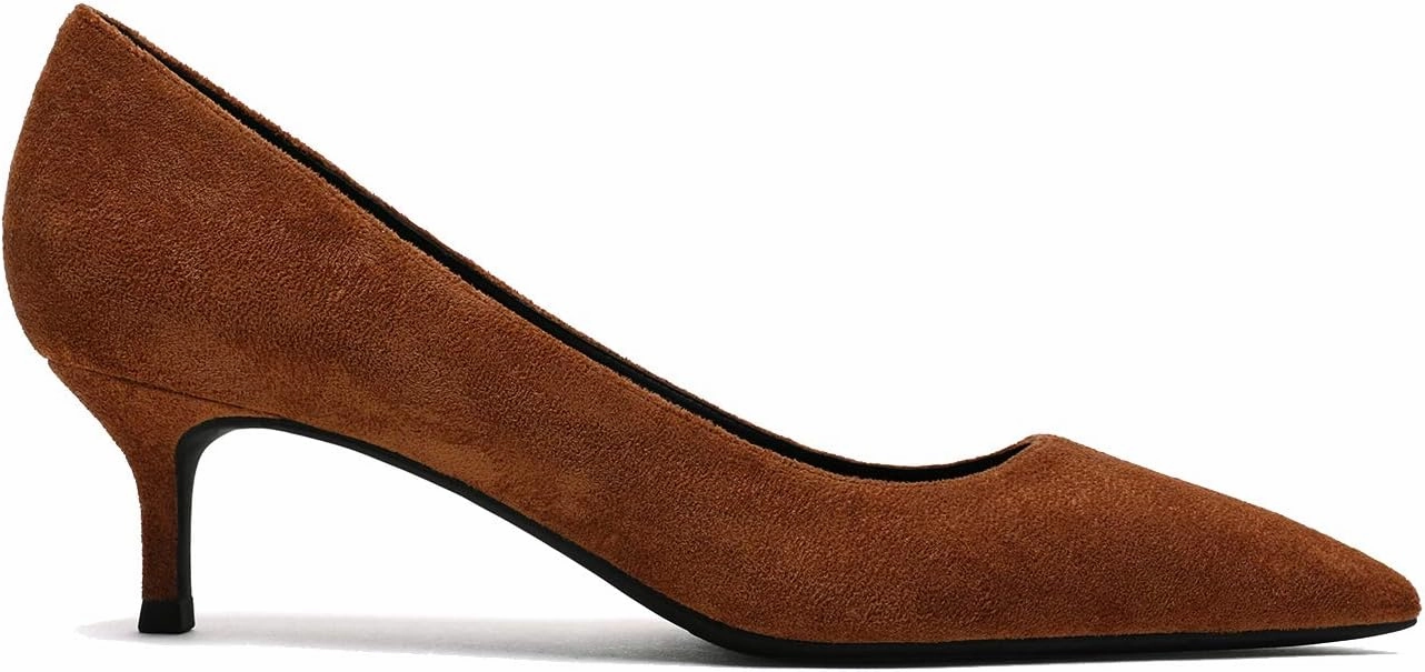 MOOMMO Kitten Heel Pumps Pointed Toe Satin Slip On 2 Inch Mid Heel Dress Shoes Classic Work Pumps for Office Ladies Wedding Bridal Party 4-13 M US