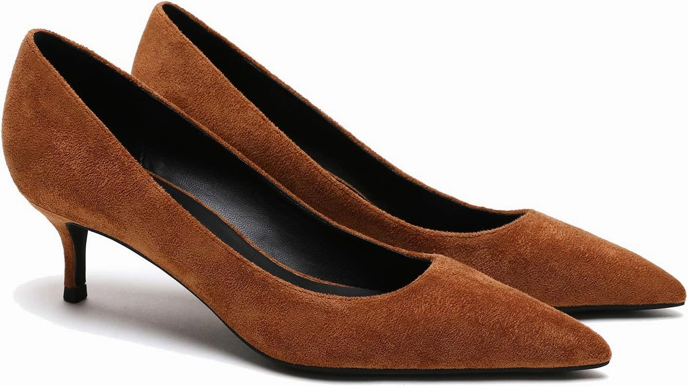 MOOMMO Kitten Heel Pumps Pointed Toe Satin Slip On 2 Inch Mid Heel Dress Shoes Classic Work Pumps for Office Ladies Wedding Bridal Party 4-13 M US