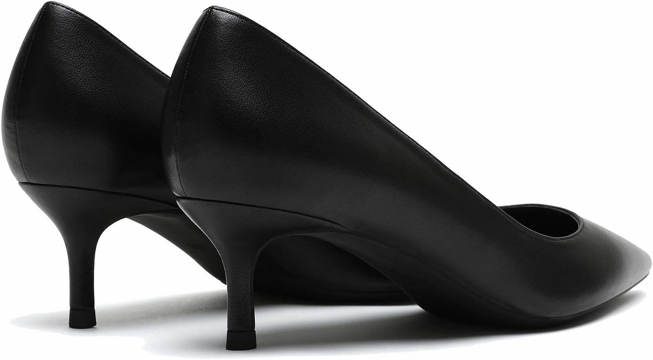 MOOMMO Kitten Heel Pumps Pointed Toe Satin Slip On 2 Inch Mid Heel Dress Shoes Classic Work Pumps for Office Ladies Wedding Bridal Party 4-13 M US