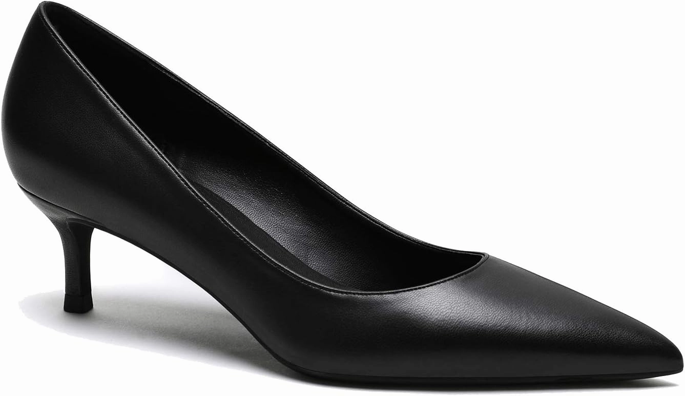 MOOMMO Kitten Heel Pumps Pointed Toe Satin Slip On 2 Inch Mid Heel Dress Shoes Classic Work Pumps for Office Ladies Wedding Bridal Party 4-13 M US