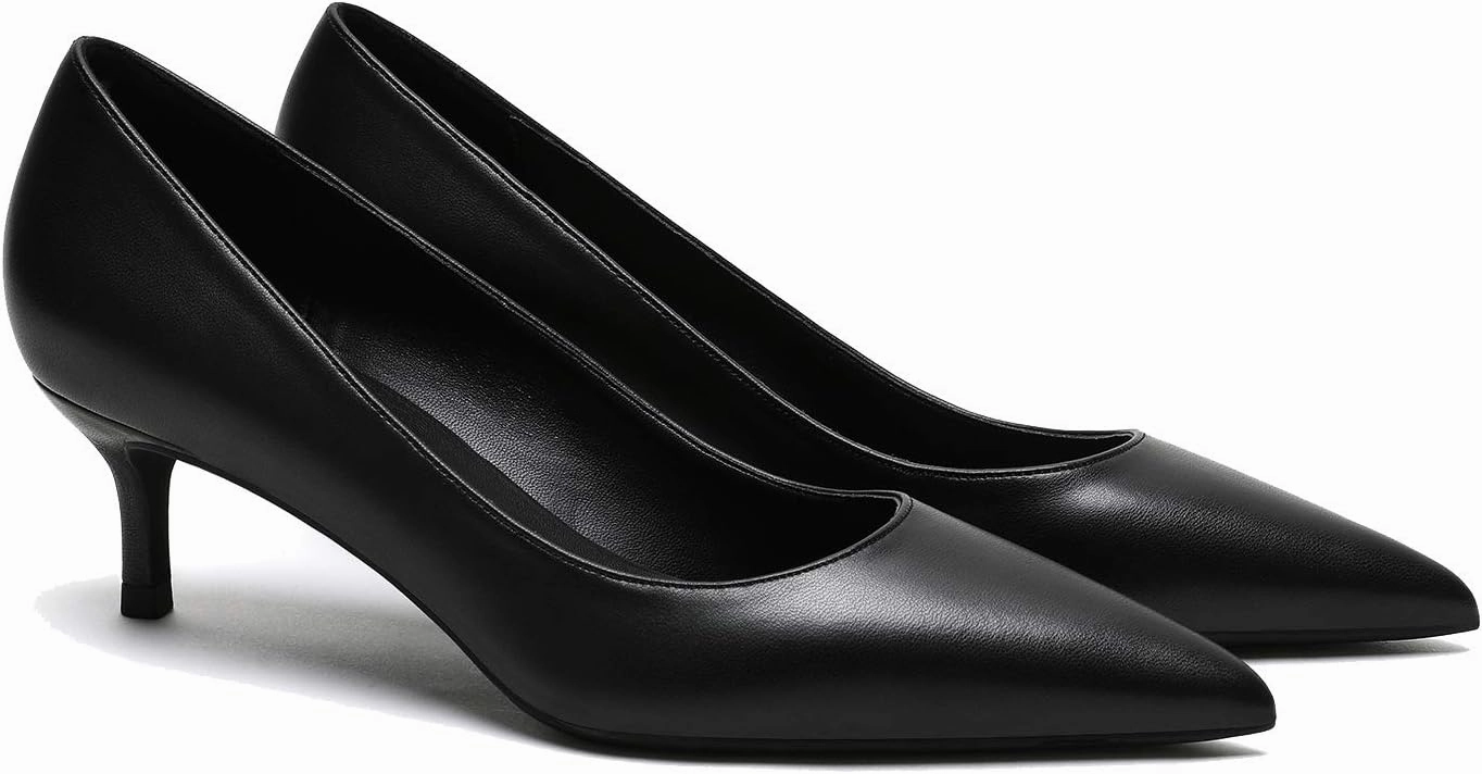 MOOMMO Kitten Heel Pumps Pointed Toe Satin Slip On 2 Inch Mid Heel Dress Shoes Classic Work Pumps for Office Ladies Wedding Bridal Party 4-13 M US
