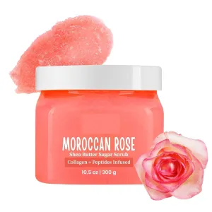 Mo.roccan Ro.se Shea Butter Sugar Scrub | 300gm | With Collagen & Peptides | Tan Removal | Lightens Dark Area - Neck & Elbows | Smoothen Bumpy Legs & Hands | Hydrating & Exfoliating Body Scrub