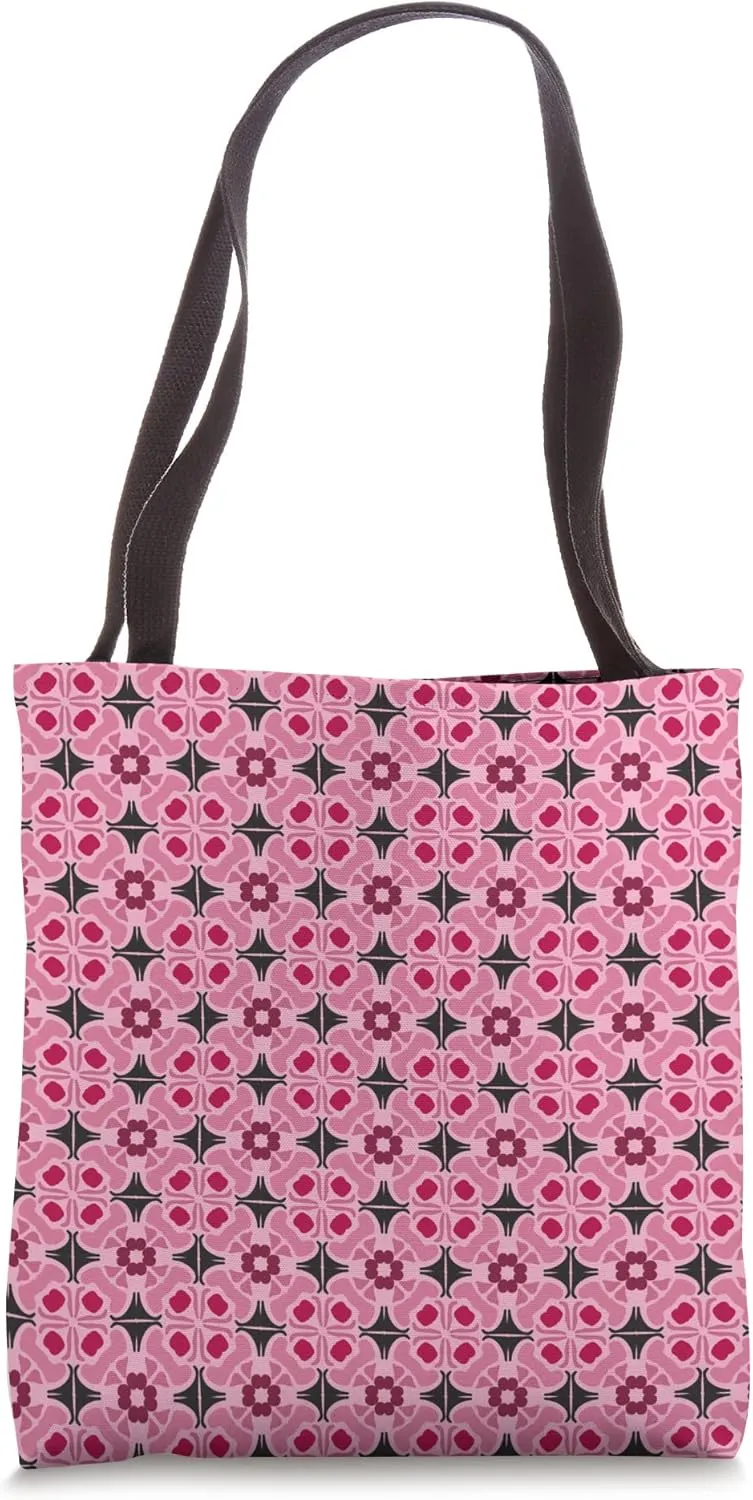 Moroccan Tile Inspired (14) Pink, Mauve, Black - Habitat Tote Bag