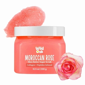 Moroccan Rose Shea Butter Sugar Scrub | 300gm | With Vegan Collagen Tan Removal & Smooth Skin |Removes Dead Skin | Ultra Hydrating, Exfoliating & Moisturising Sugar Body Scrub