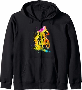 Mountain Bike Colorful Art Rider MTB Cyclists Zip Hoodie