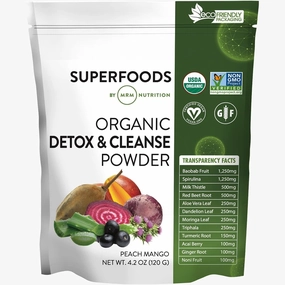 MRM Nutrition Organic Detox and Cleanse Powder | Peach Mango Flavored | Gentle Daily Detox | Superfoods | Antioxidants   Chlorophyll   Phycocyanin   Electrolytes | 15 Servings
