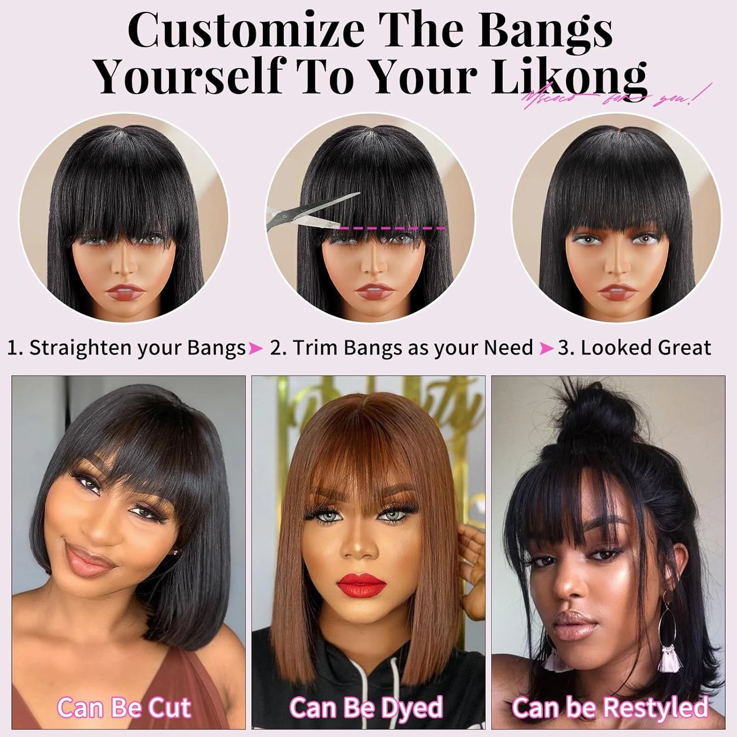 mscoco Bob Wig Human Hair Short Bob Wig with Bangs for Black Women Wigs Human Hair Straight Bob Wig with Bangs Pre-Bleached Knots Glueless Bob Wig Human Hair Undetectable Realistic HD Lace