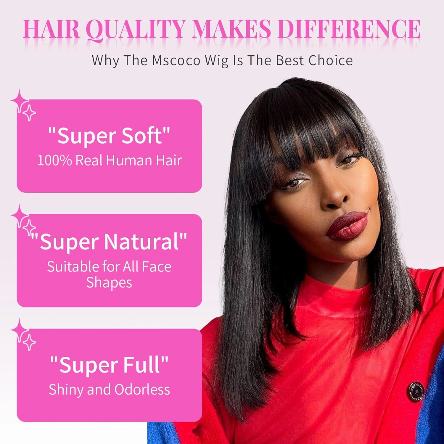 mscoco Bob Wig Human Hair Short Bob Wig with Bangs for Black Women Wigs Human Hair Straight Bob Wig with Bangs Pre-Bleached Knots Glueless Bob Wig Human Hair Undetectable Realistic HD Lace