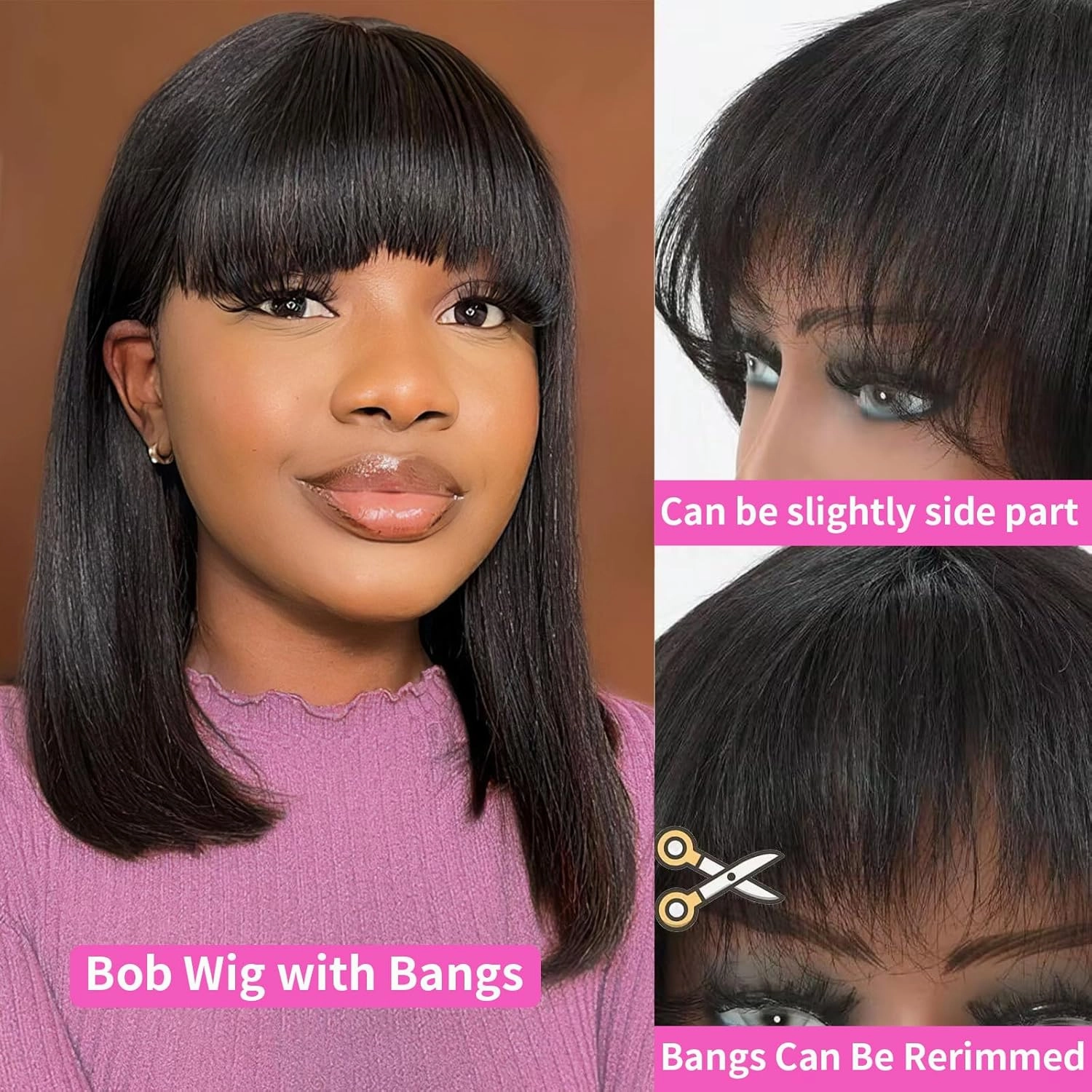 mscoco Bob Wig Human Hair Short Bob Wig with Bangs for Black Women Wigs Human Hair Straight Bob Wig with Bangs Pre-Bleached Knots Glueless Bob Wig Human Hair Undetectable Realistic HD Lace