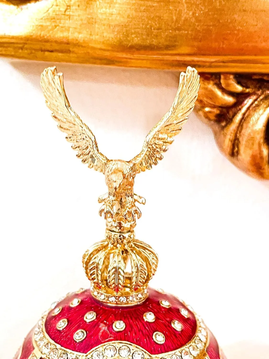 Musical Fabergé Egg Pure GOLD decor Collectors Egg Russian Jewelry Box Faberge Egg Trinket HANDMADE Faberge Box 300 Crystal Diamonds Valentines day Gift Ideas for her (Ruby Red)